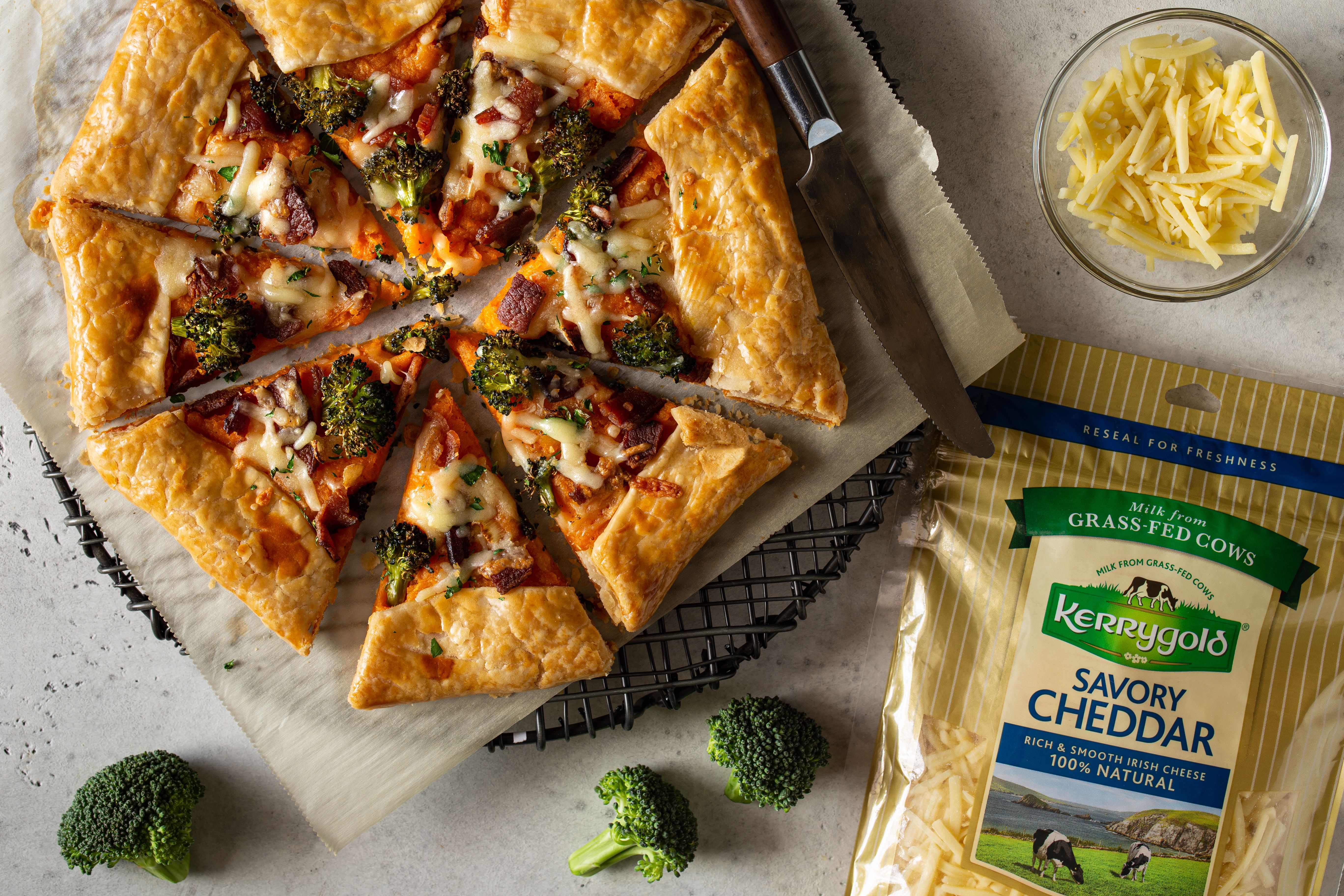 Cheesy Sweet Potato, Broccoli & Bacon Galette with Kerrygold Savory Shreds