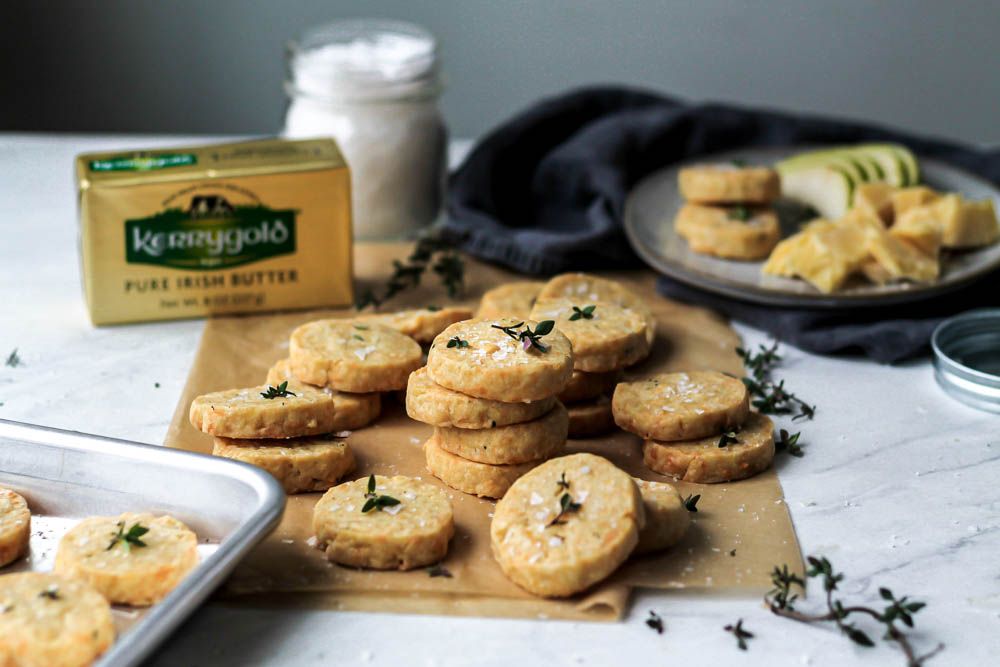Cheddar Thyme Savory Shortbread with Kerrygold Savory Cheddar Shreds and Kerrygold Salted Butter